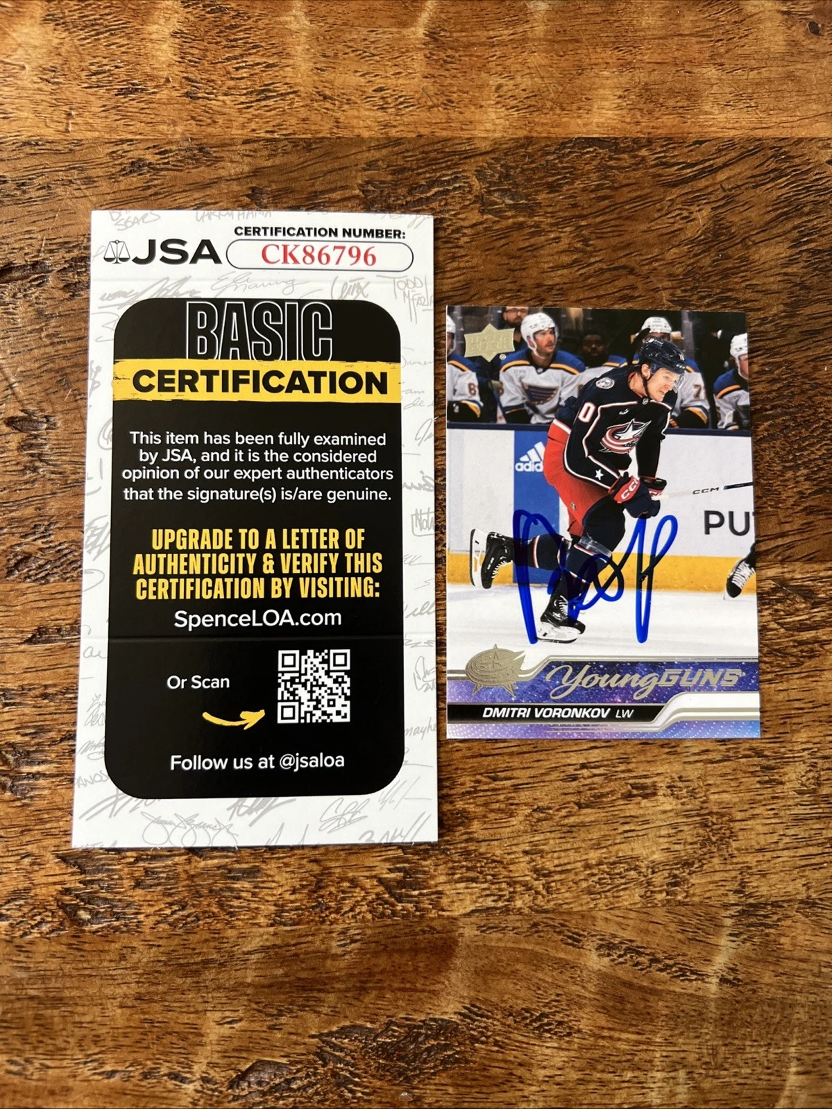 Dmitri Voronkov IP Signed UD Young Guns Card JSA Coa Blue Jackets Autographed