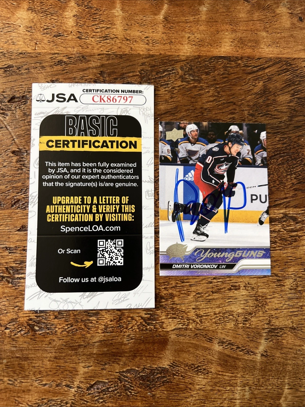 Dmitri Voronkov IP Signed UD Young Guns Card JSA Coa Blue Jackets Autographed