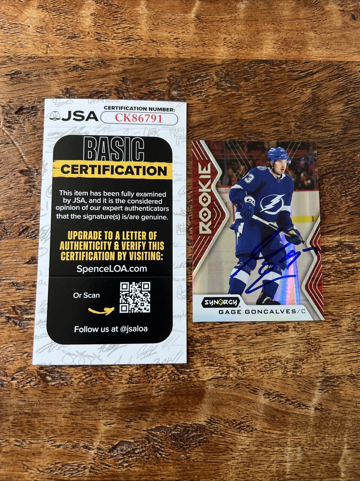 Gage Goncalves IP Signed UD Synergy Rookie Card JSA Coa Lightning Autographed