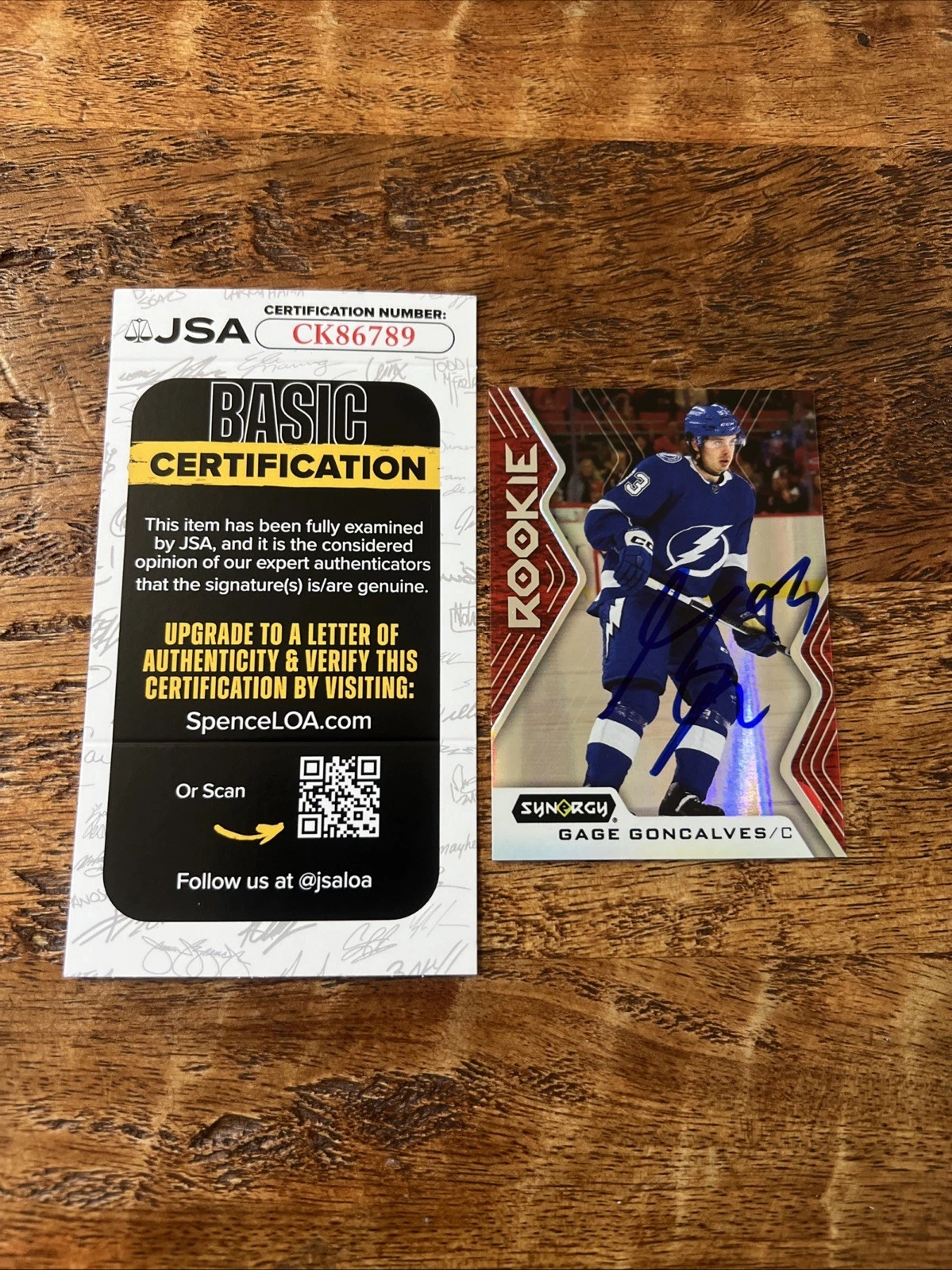 Gage Goncalves IP Signed UD Synergy Rookie Card JSA Coa Lightning Autographed