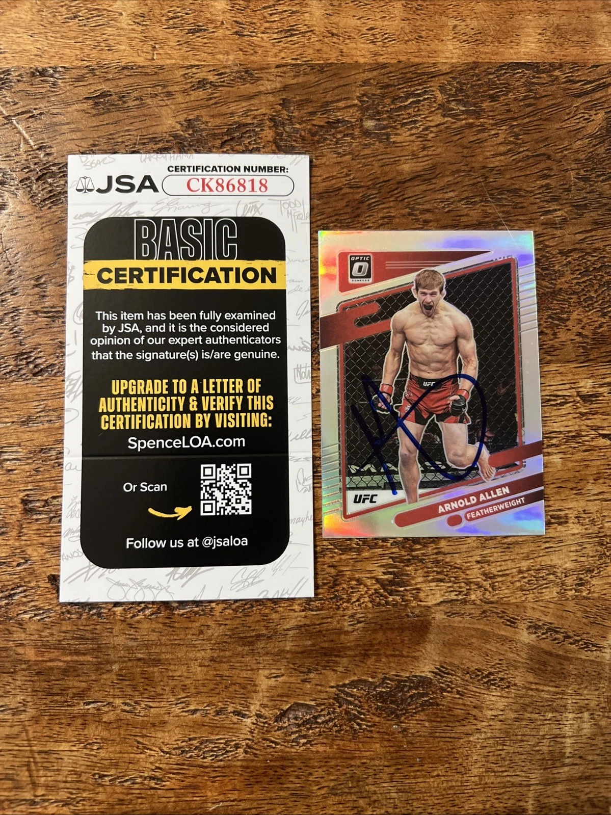 Arnold Allen IP Signed Panini Optic Card JSA Coa Autographed UFC