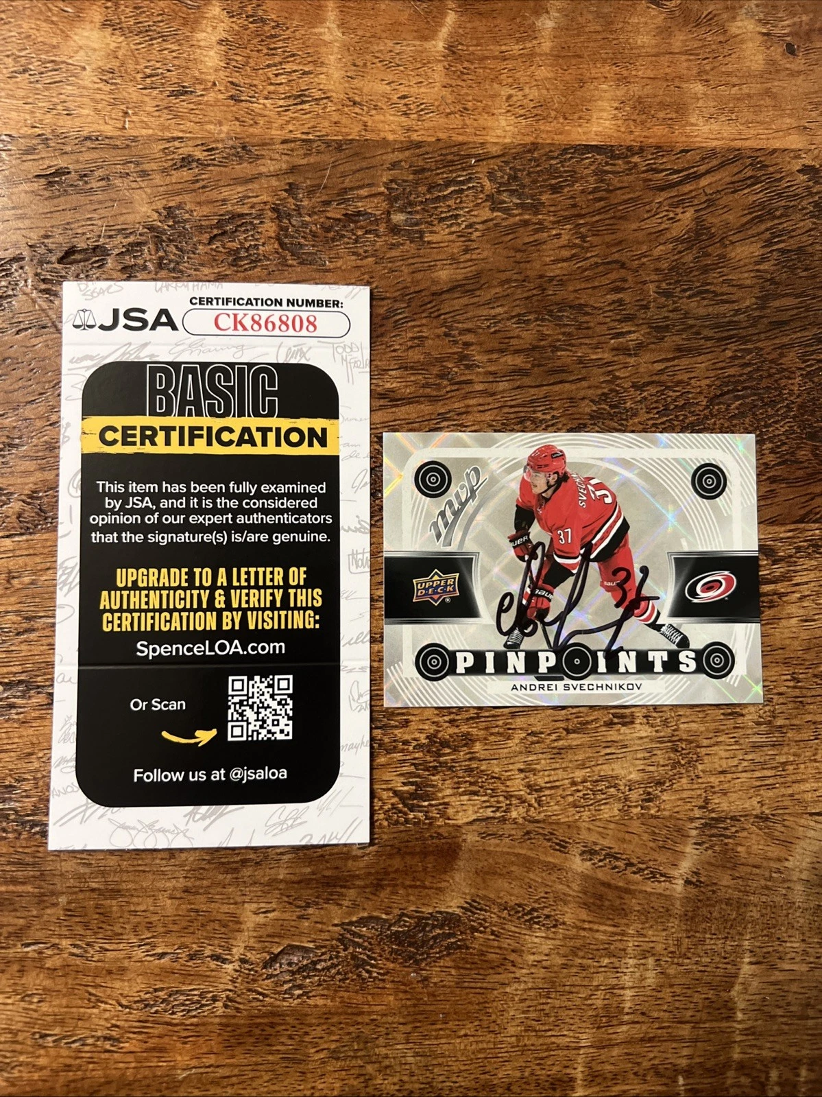 Andrei Svechnikov IP Signed Upper Deck MVP Card JSA Coa Hurricanes Autographed