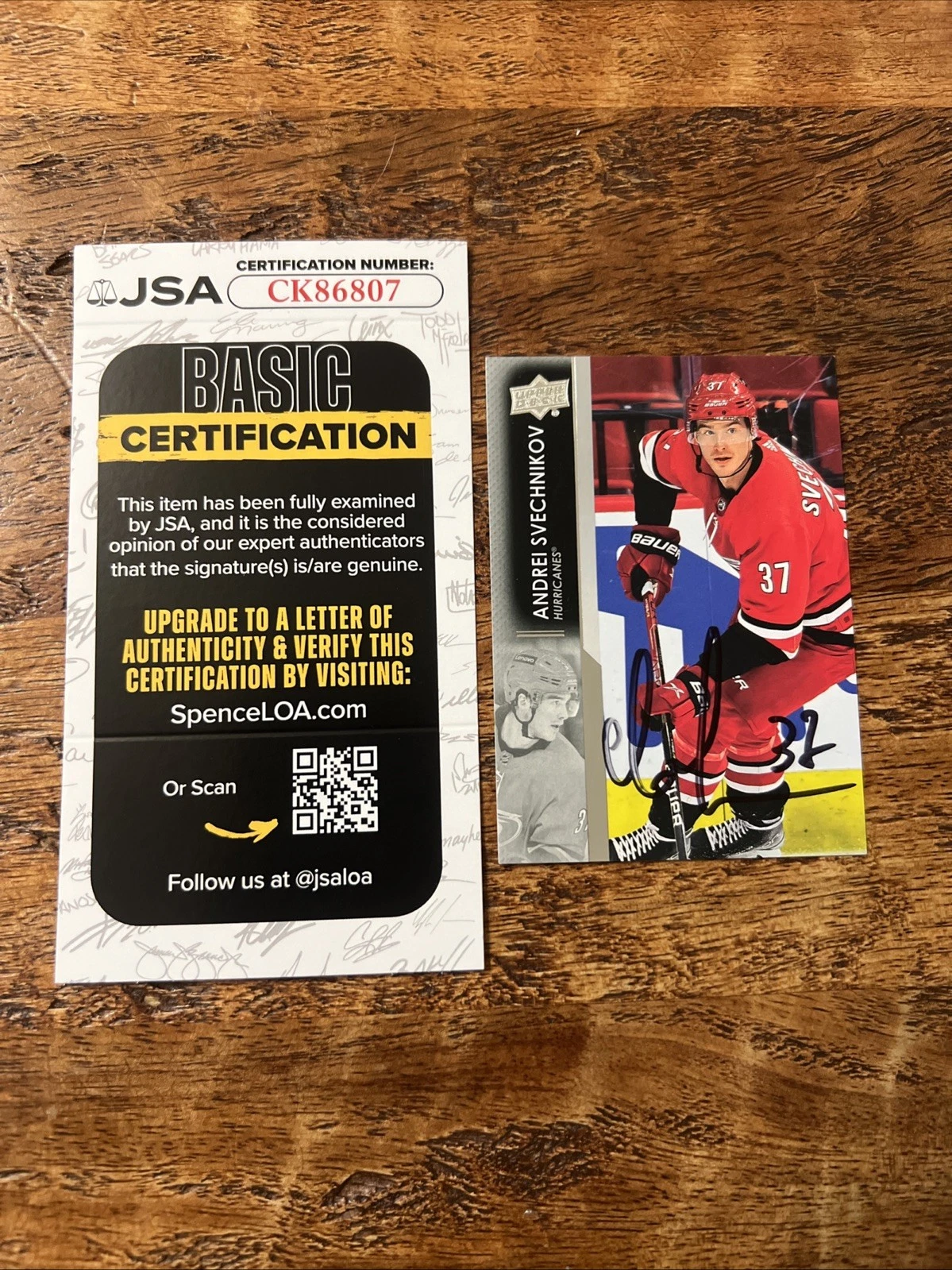 Andrei Svechnikov IP Signed Upper Deck Card JSA Coa Hurricanes Autographed