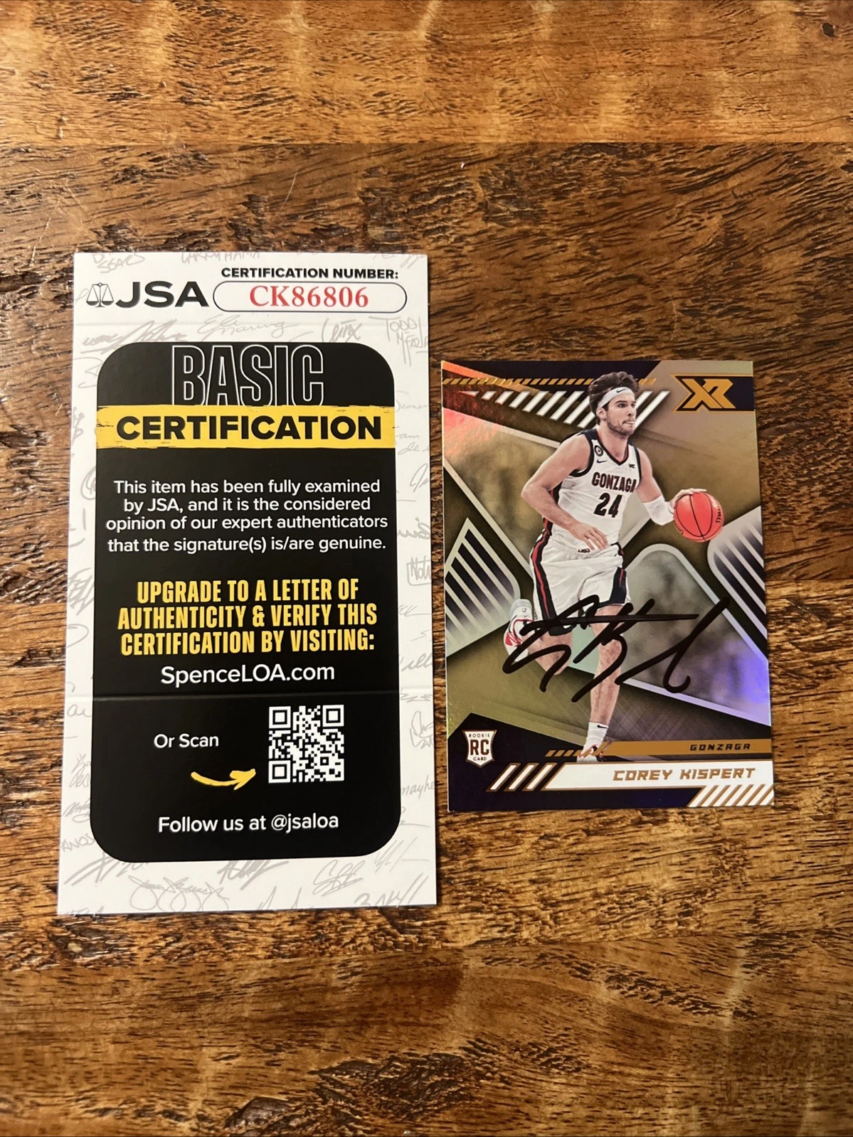 Corey Kispert IP Signed Panini Chronicles RC Card JSA Coa Gonzaga Autographed