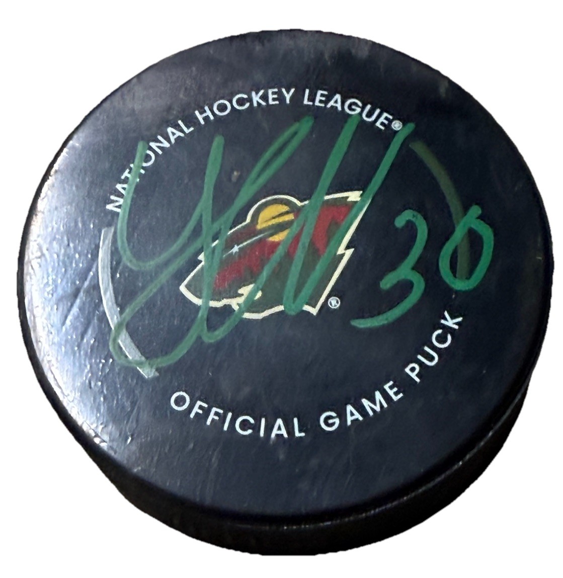 JESPER WALLSTEDT signed (MINNESOTA WILD) Game hockey puck BECKETT BAS AC93096