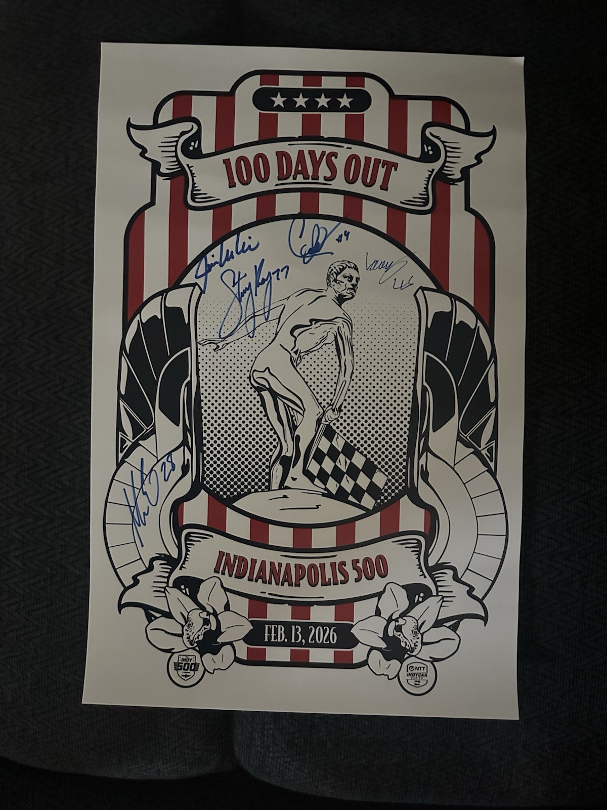 100 Days To Indy Party 500 2026 2/13/26 Signed Jim Cornelison Caio Collet +++