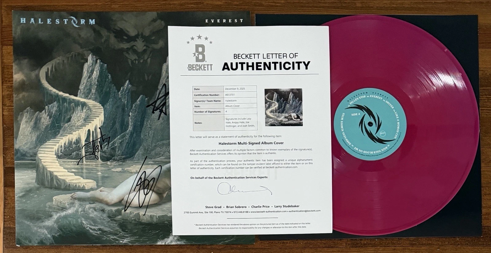 Halestorm FULL BAND SIGNED Everest Pink Vinyl LP Cover BAS Beckett COA AUTOGRAPH