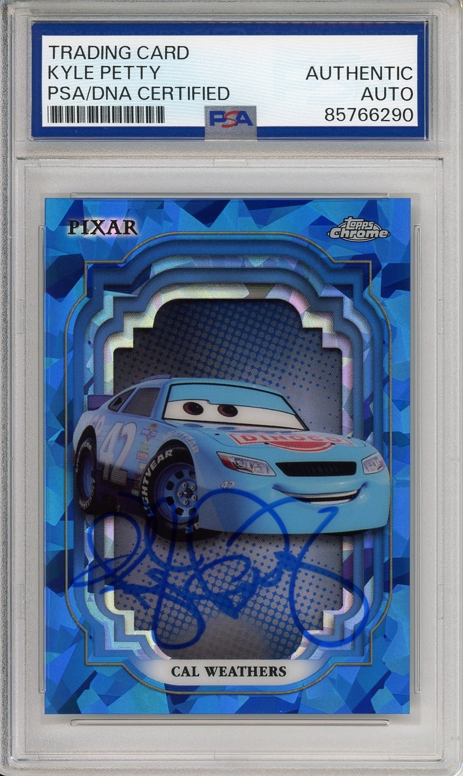 2024 TOPPS CHROME DISNEY SAPPHIRE CAL WEATHERS SIGNED KYLE PETTY PSA DNA COA