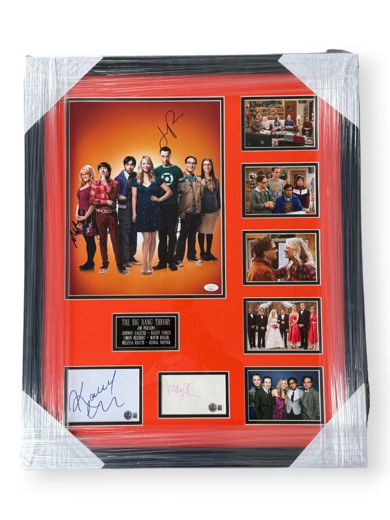 The Big Bang Theory Signed Photo & Cuts Jim Parsons Kaley Cuoco +5 Framed BAS