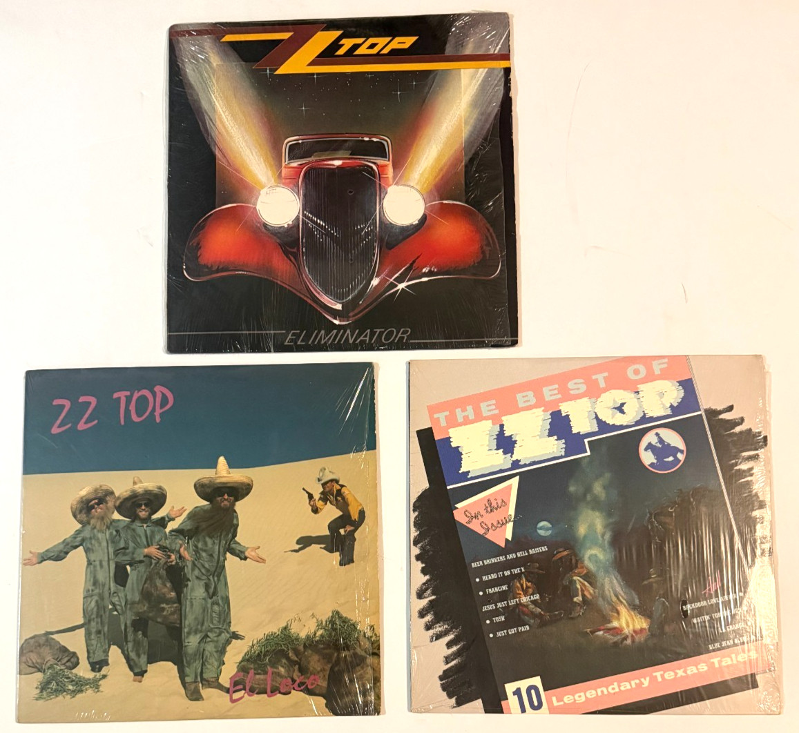 ZZTop ZZ Top set of 3 El Loco / Best Of /  Eliminator Record Album Vinyl LP VG+