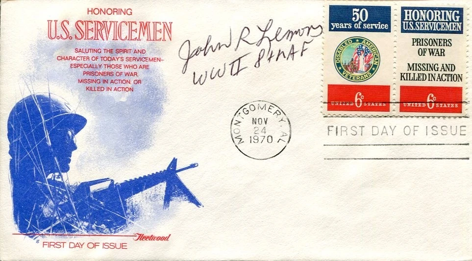 John Ray Lemons Army 8th Air Force B-24 Gunner WWII POW Signed Autograph FDC