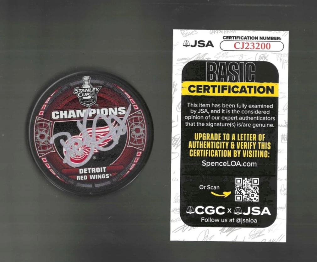 Brad Stuart Signed Detroit Red Wings 2008 Stanley Cup Champions Puck JSA COA