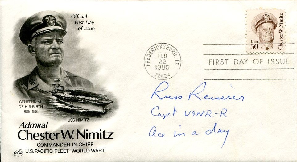 Russell Reiserer WWII War Fighter Pilot Ace In A Day Navy Cross Signed Autograph