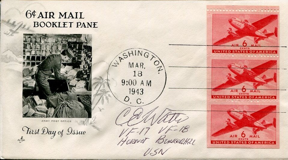 Charles Watts USN Navy VF-17 18 WWII War Fighter Pilot Ace Signed Autograph FDC