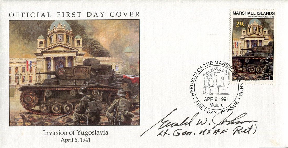 General Gerald Johnson 9th Fighter WWII War Fighter Ace Pilot Signed Autograph