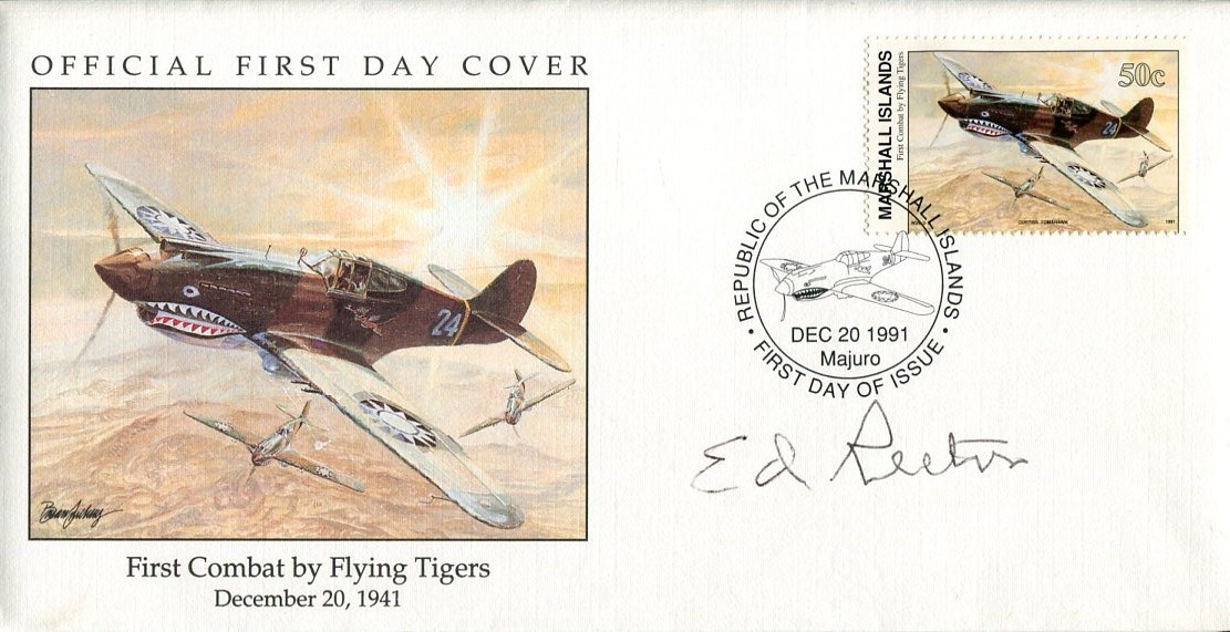 Edward Rector DFC WWII War Fighter Pilot Flying Tigers AVG Ace Signed Autograph