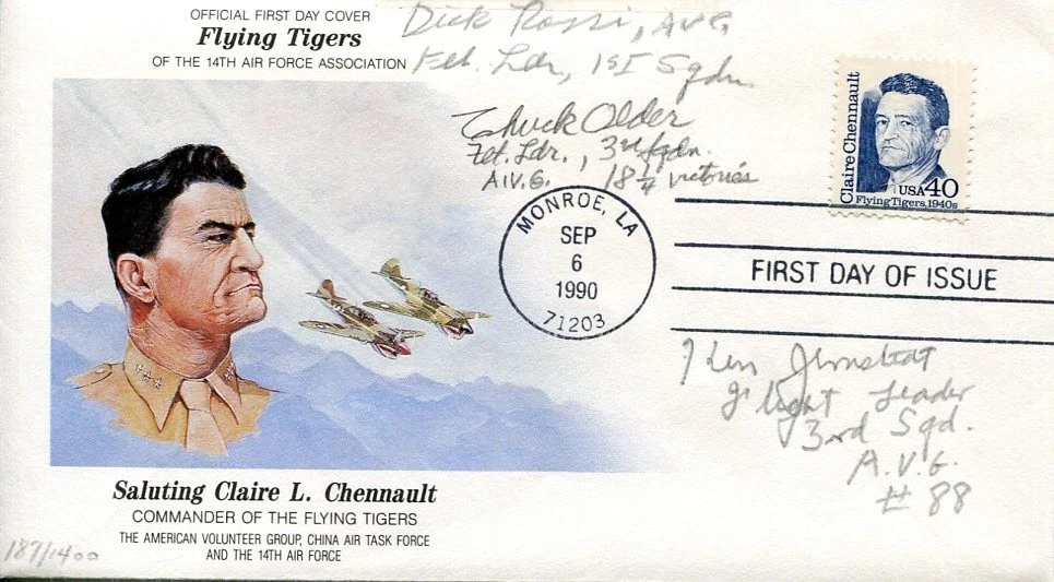 Charles Older Dick Rossi Ken Jernstedt Flying Tigers WWII Ace Signed Autograph
