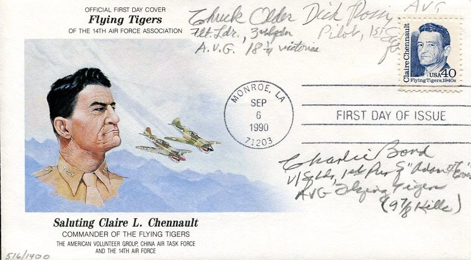 Charles Older Dick Rossi Charlie Bond Flying Tigers WWII Ace Signed Autograph