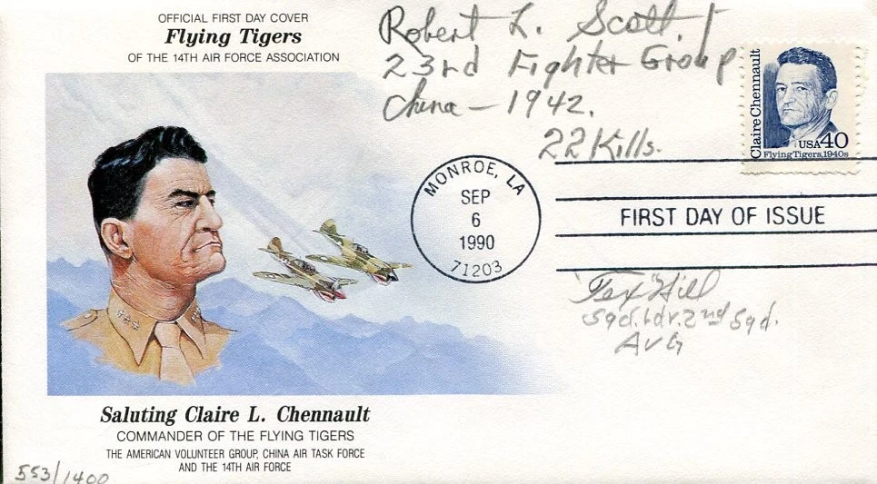 Robert L. Scott Tex Hill Flying Tigers WWII War Fighter Ace Signed Autograph FDC