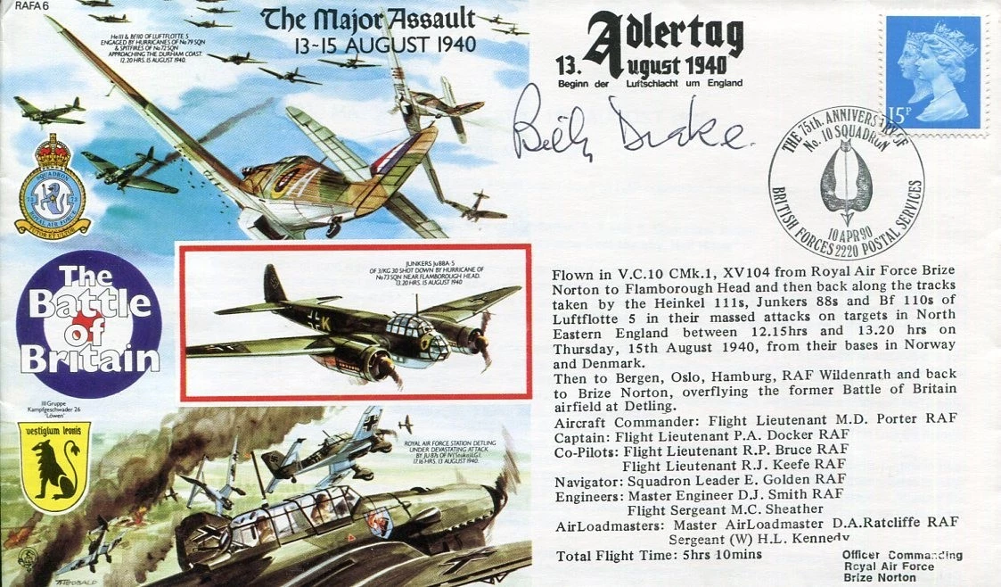 Billy Drake RAF WWII War Ace Fighter Battle of Britain France Signed Autograph
