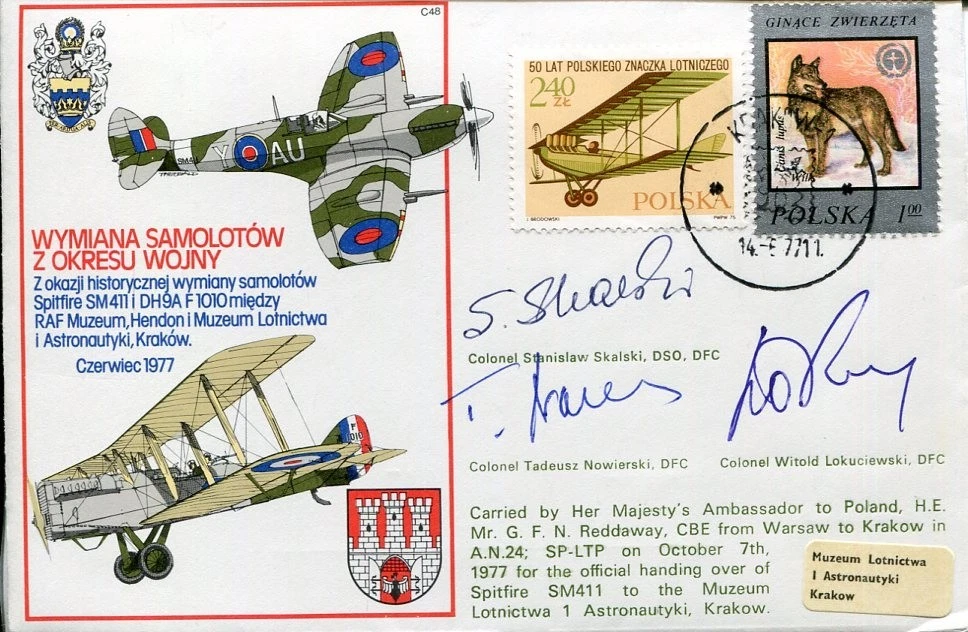 Stanislaw Skalski Tadeusz Nowierski Witold Lokuciewski WWII Ace Signed Autograph
