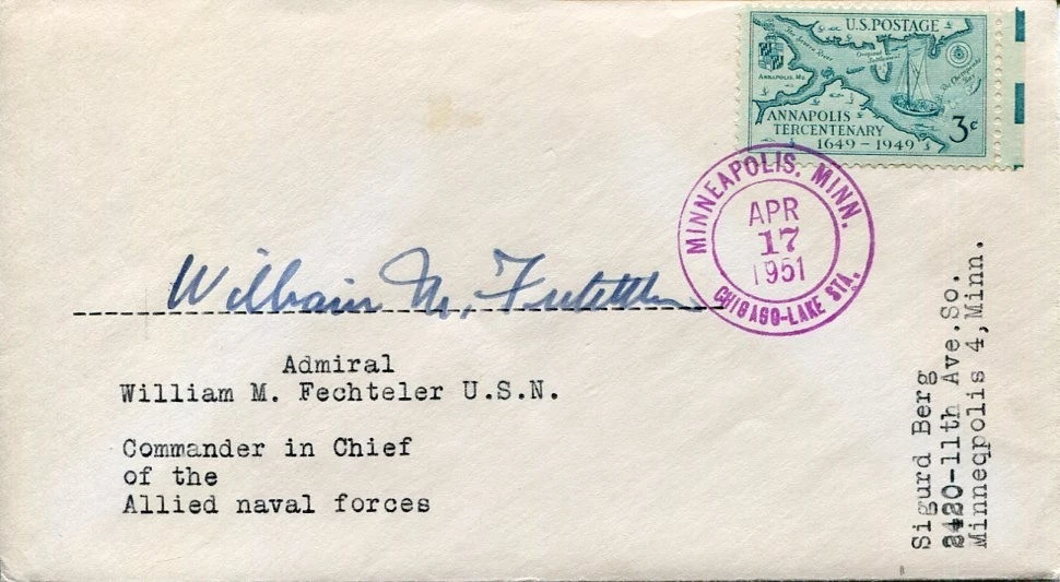 Admiral William Fechteler WWII War Chief of Naval Operations Signed Autograph
