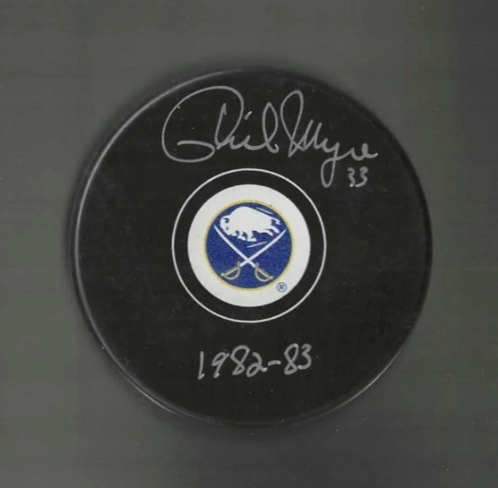 Phil Myre Signed & Inscribed Buffalo Sabres Puck
