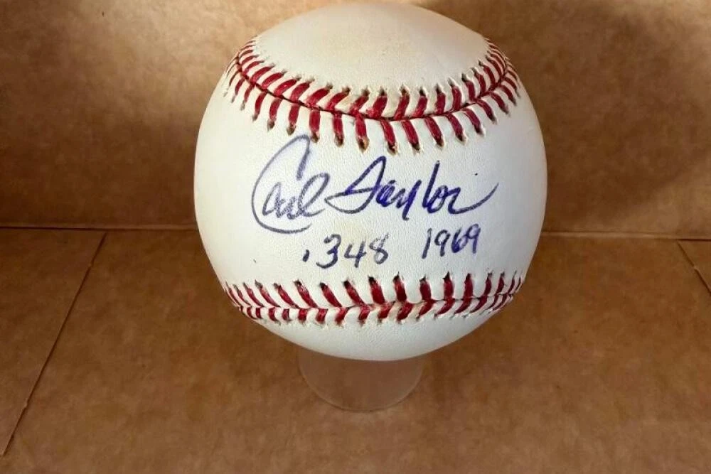 CARL TAYLOR PIRATES .348 1969 SIGNED AUTOGRAPHED M.L. BASEBALL BECKETT AUTH