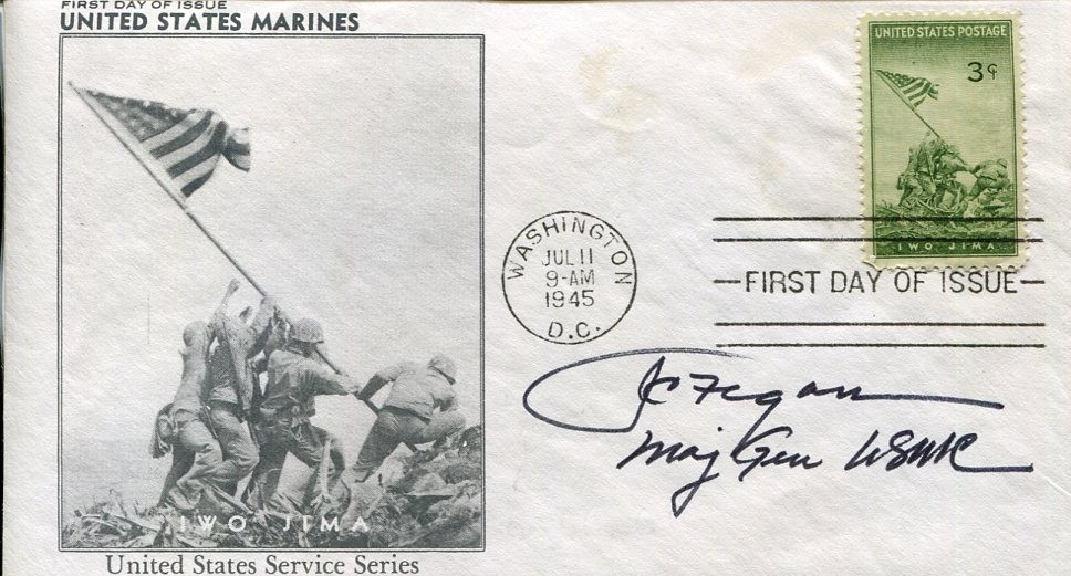 General Joseph C. Fegan Jr. USMC Marine WWII Iwo Jima Tinian Signed Autograph