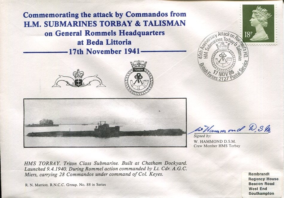 W. Hammond Crew Member WWII War HMS Torbay Talisman Submarine Signed Autograph