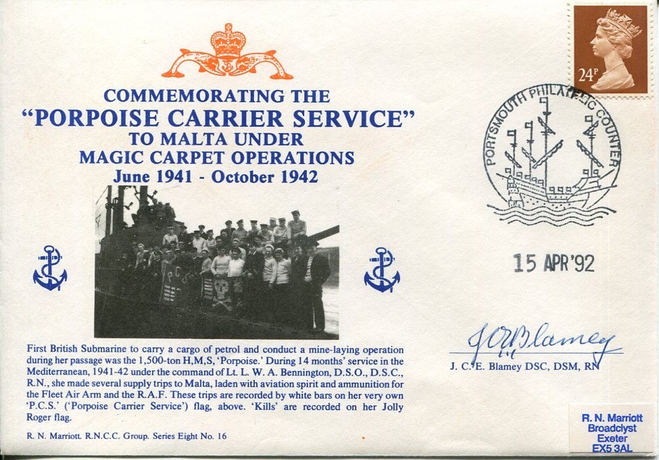J. C. E. Blamey DSC Crew Member WWII War HMS Porpoise Submarine Signed Autograph