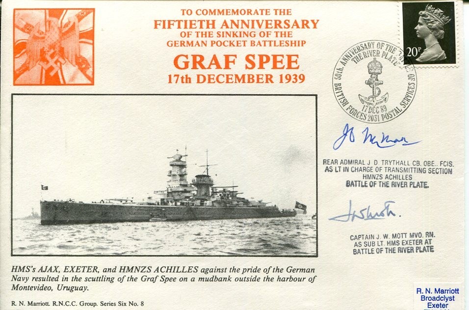 Rear Admiral J D Trythall J W Mott WWII War Battle River Platt Signed Autograph