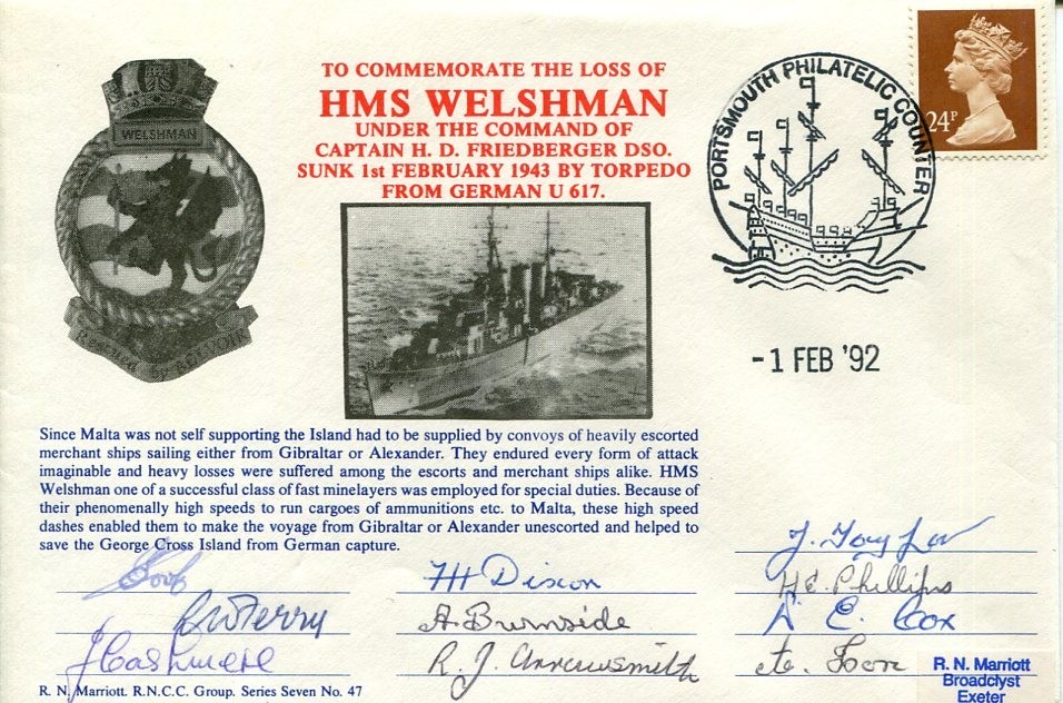 WWII War Torpedoed HMS Welshman Crew Survivors Operation Torch Signed Autograph