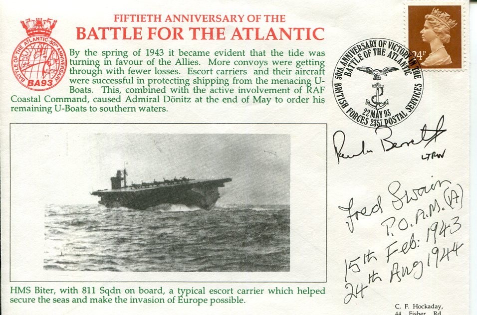 Vice Admiral Paul Bennett Fred Swain HMS Biter WWII War Signed Autograph