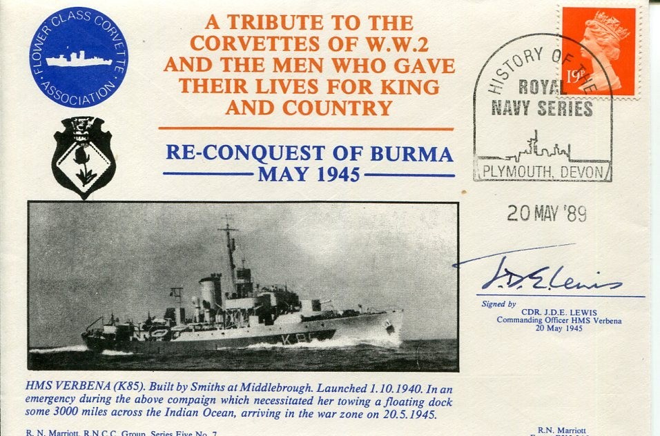 Commander J. D. E. Lewis CO HMS Verbena WWII War Burma Signed Autograph