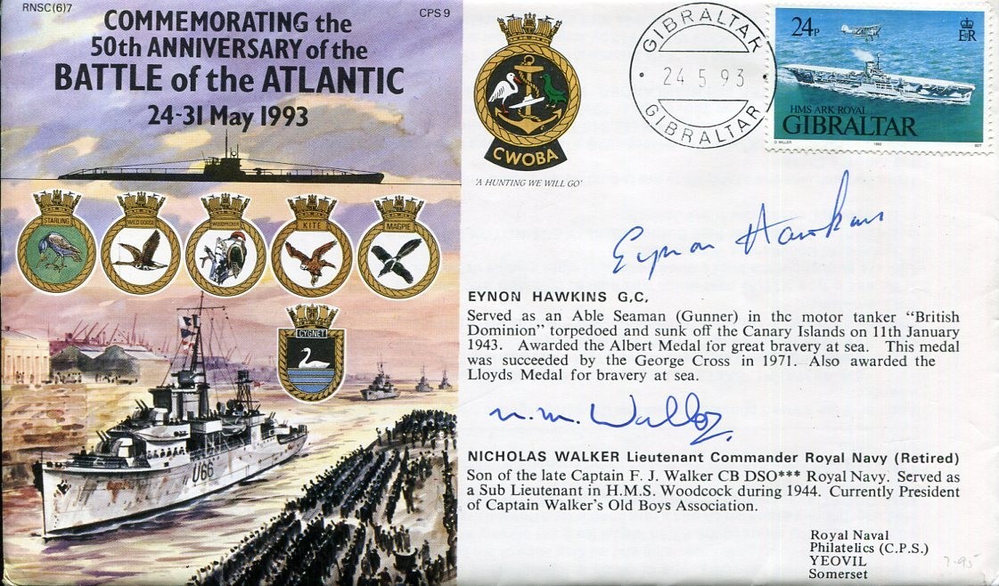 Eynon Hawkins Rugby Lt Cdr Nicholas Walker WWII War HM Woodcock Signed Autograph