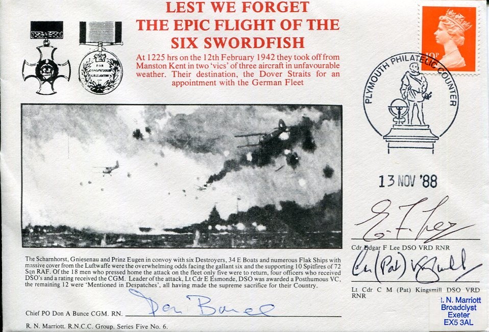 Don Bunce Edgar Lee Cdr CM Pat Kingsmill WWII War Six Swordfish Signed Autograph