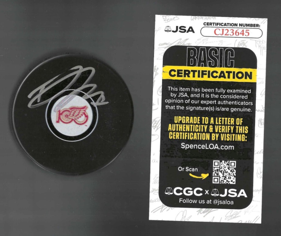 Dylan Larkin Signed Detroit Red Wings Centennial 100th Puck JSA COA USA Olympics