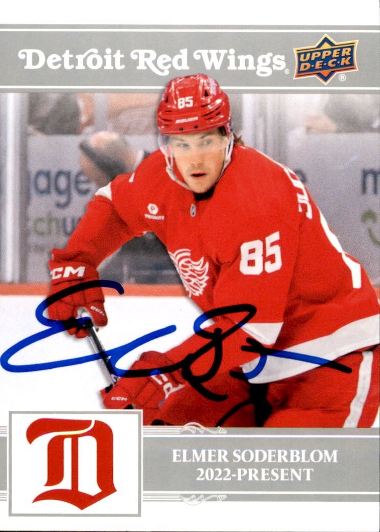 Elmer Soderblom Signed 2025/26 UD Detroit Red Wings Centennial Silver Card #41