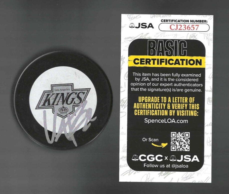 Kevin Fiala Signed Los Angeles Kings Vintage Logo Puck JSA COA