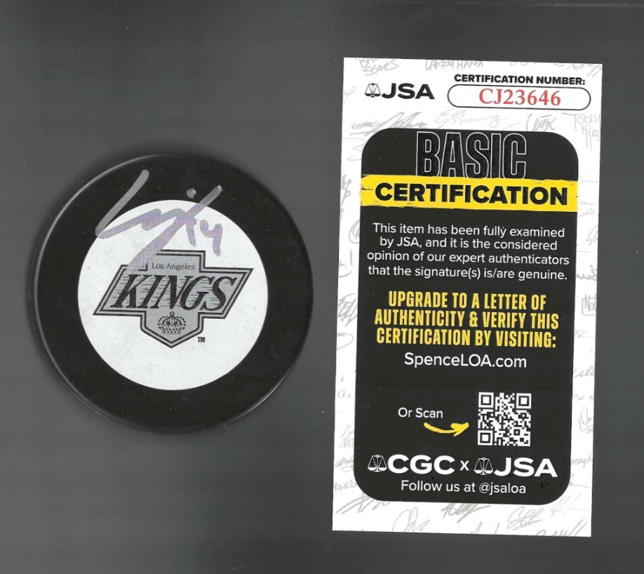 Alex Laferriere Signed Los Angeles Kings Vintage Logo Puck JSA COA