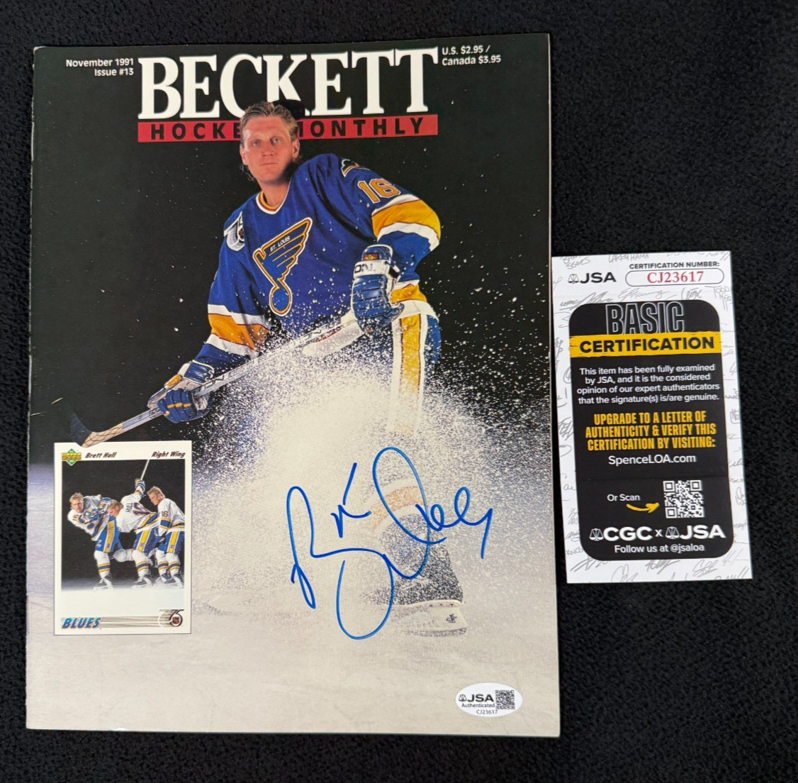 Brett Hull Signed St Louis Blues 1991 Beckett Magazine JSA COA
