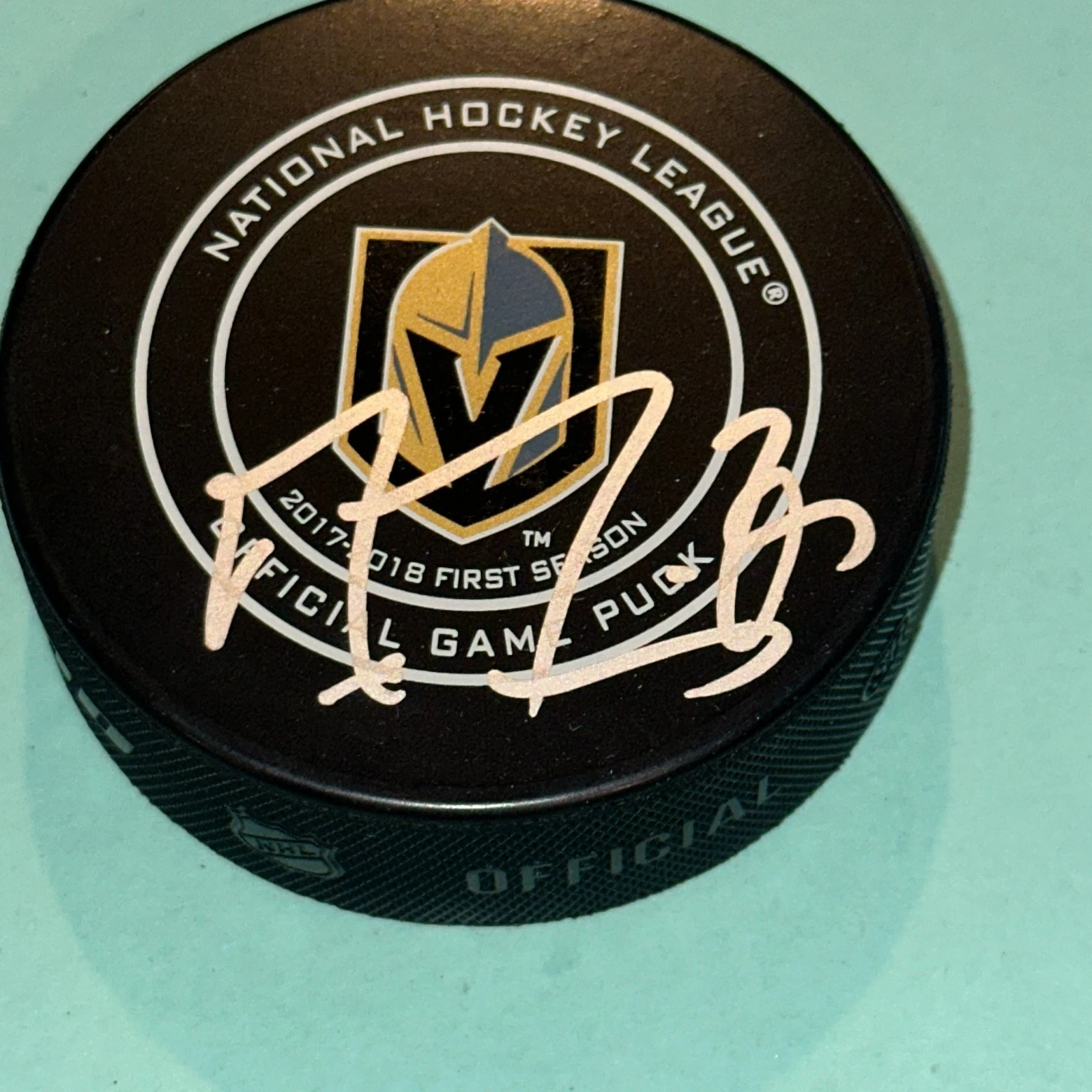 MARC-ANDRE FLEURY Signed Vegas GOLDEN KNIGHTS Official GAME Puck Beckett (BAS)