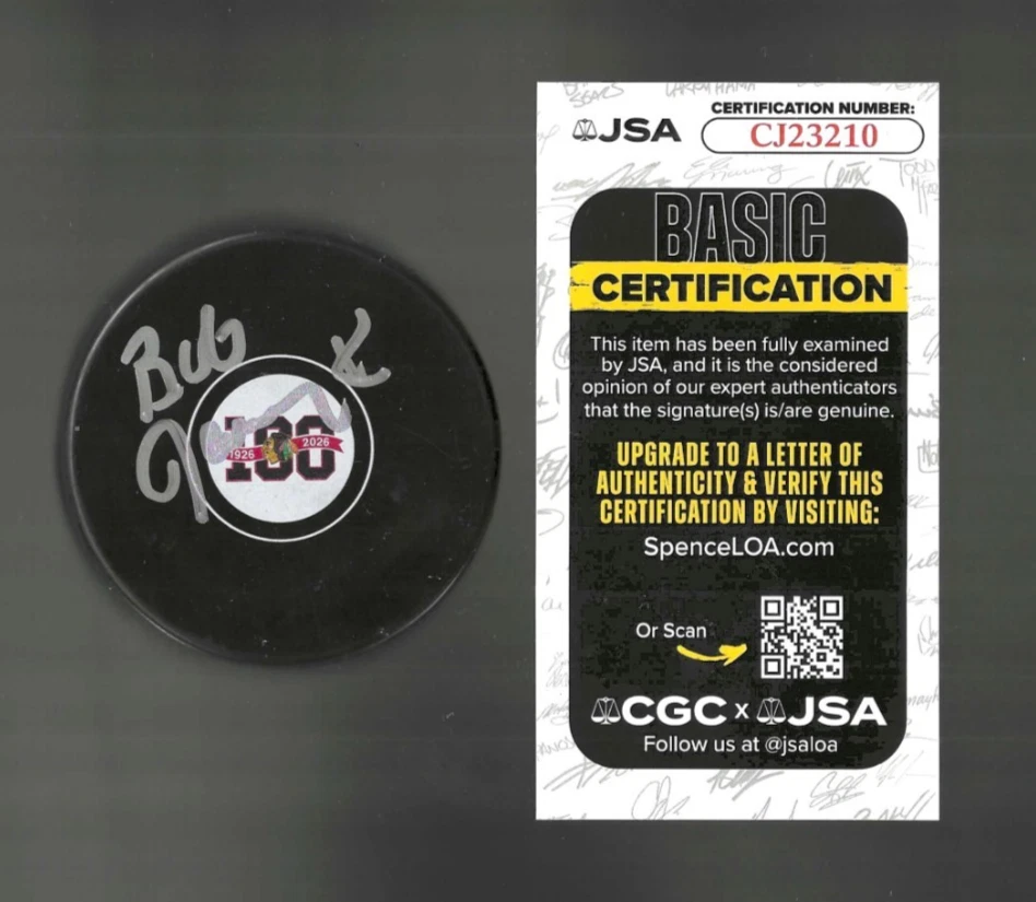 Bob Janecyk Signed Chicago Blackhawks Centennial 100th Puck JSA COA