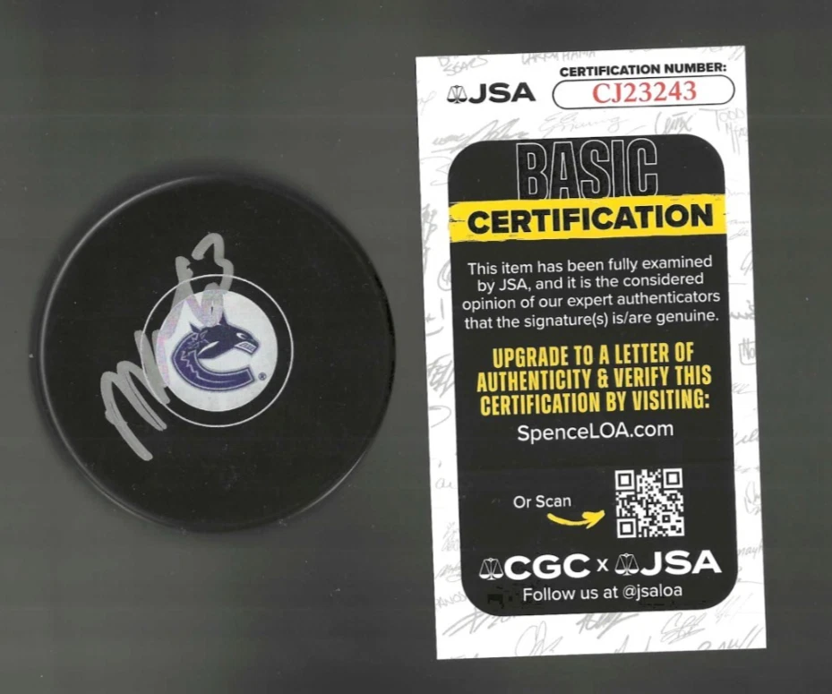 Max Sasson Signed Vancouver Canucks Puck JSA COA