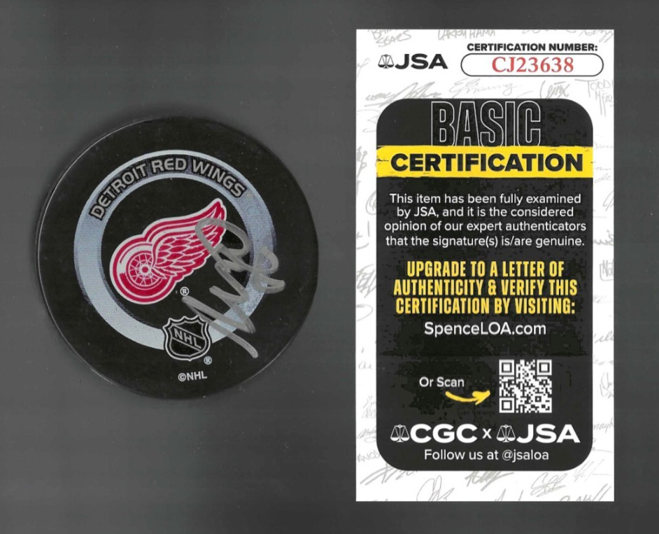 Moritz Seider Signed Detroit Red Wings Official Game Puck #1 JSA COA