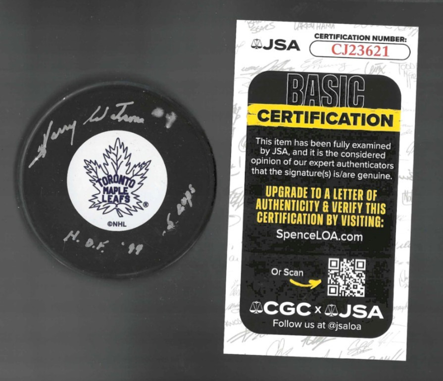 Harry Watson Signed & Multi-Inscribed 5 Cups Toronto Maple Leafs Puck JSA COA