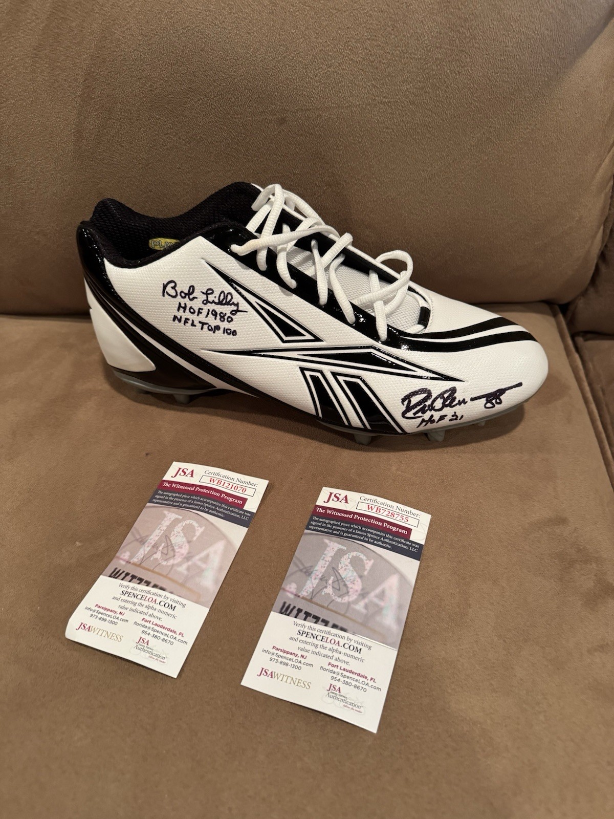 Autographed Signed Bob Lilly + Drew Pearson Cleat HoF Cowboys Football JSA