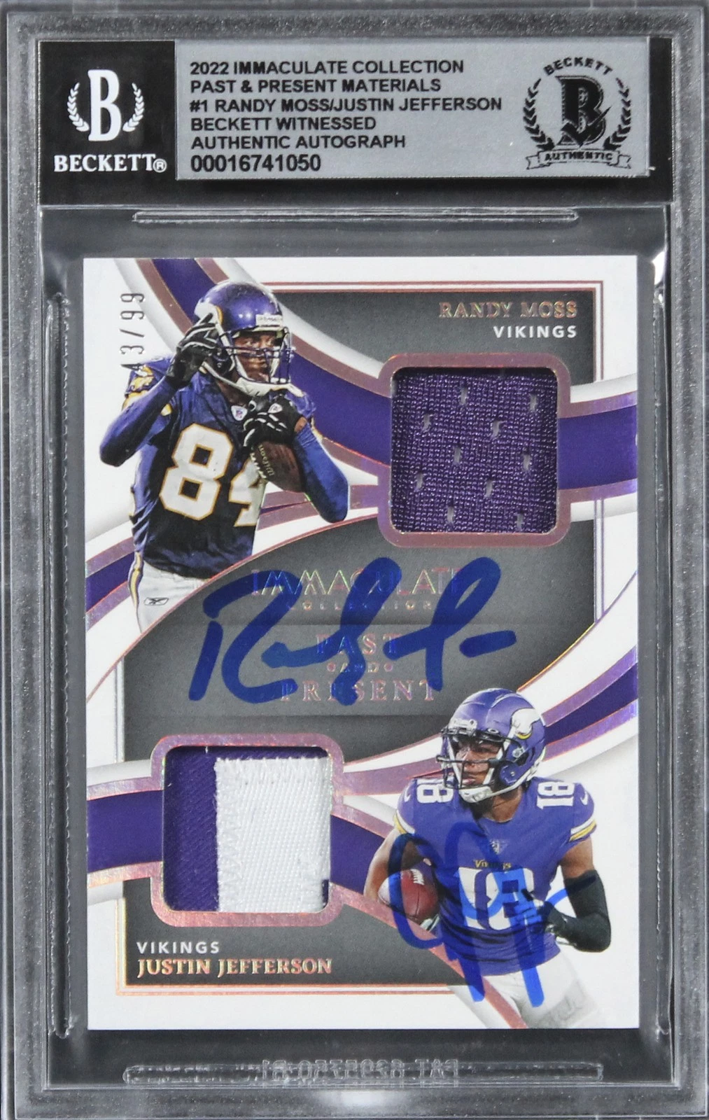Randy Moss & Justin Jefferson Signed 2022 IC #1 #43/99 Card Auto 10! BAS Slabbed