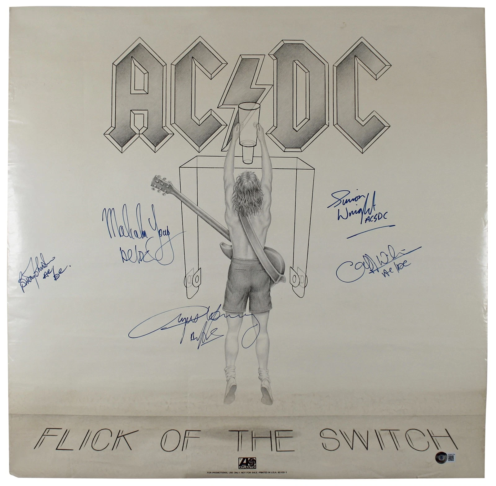 AC/DC (5) Angus, Malcolm, Johnson, Rudd, Williams Signed Poster BAS #AD64154